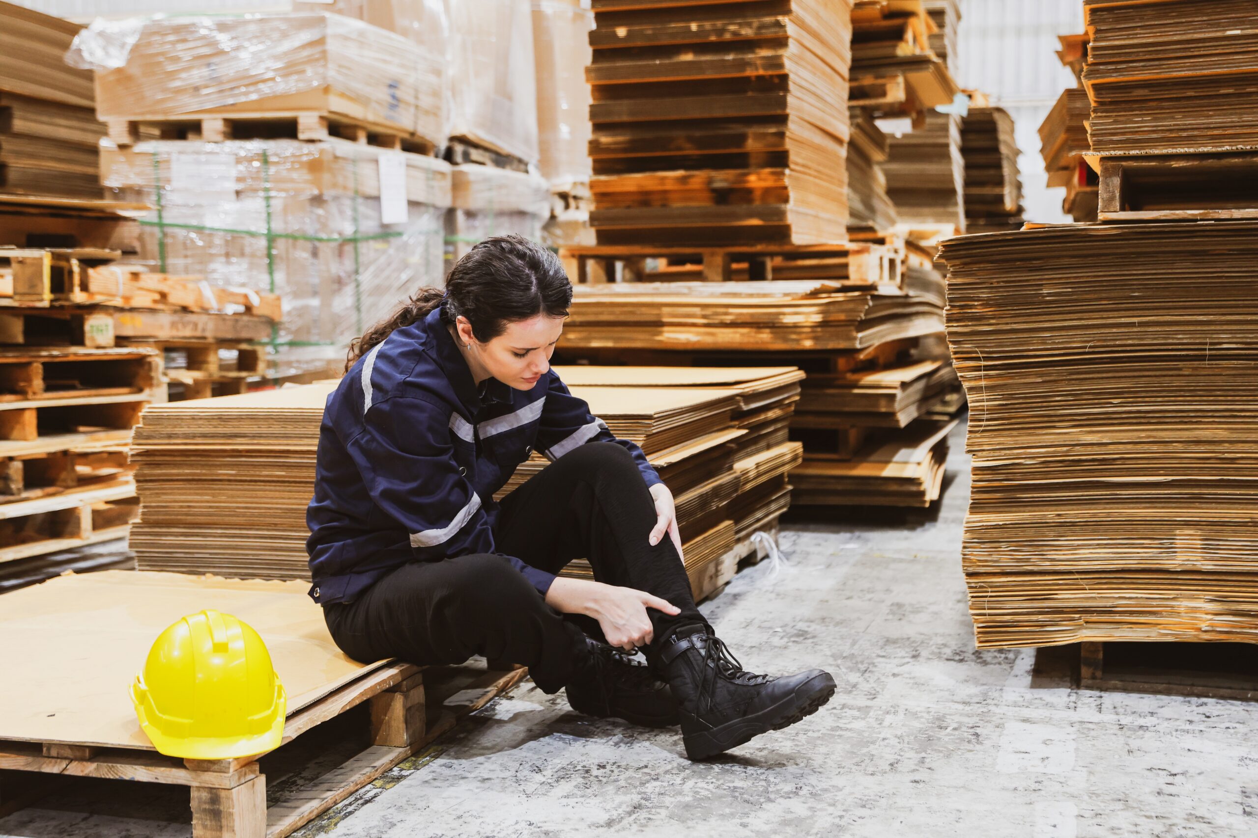 Accident,Female,Worker,Working,Warehouse,Factory,Paper,Export,Industry,Sitting