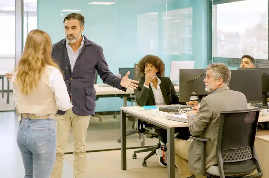 Man having.a conversation with a woman
